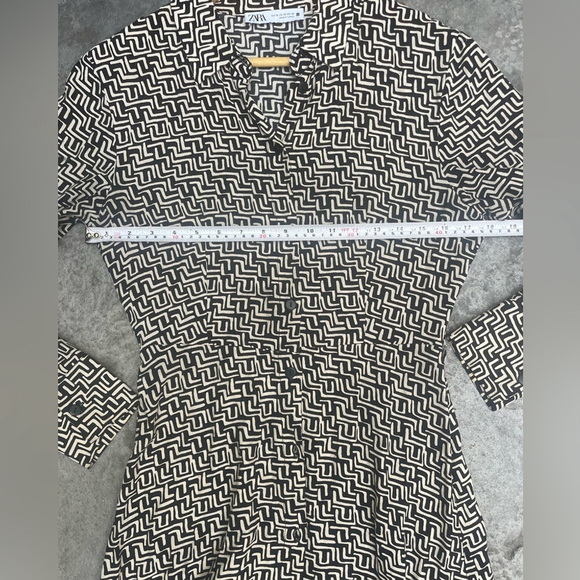 Zara Printed Shirt Dress Black ecru Patterned Maxi Dress - Picture 7 of 10